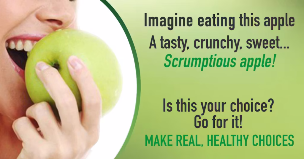 imagine eating this apple... A tasty, crunchy, sweet... Scrumptious apple!
